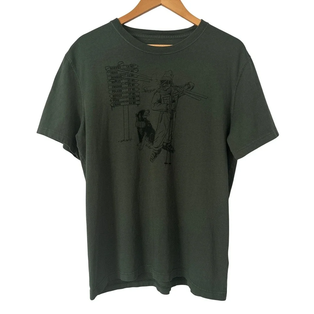 J.Crew Vintage-Wash Cotton Graphic T-Shirt Ski Dog Tee Oarsman Outdoors Mens L